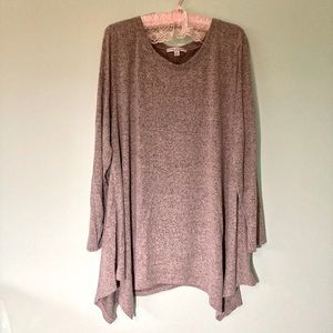 Green Envelope Heathered Gray Drapey Tunic Sweater